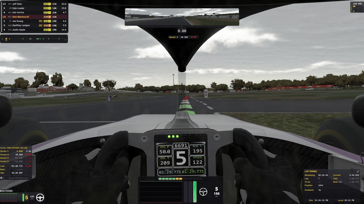 RacePulse Relative Widget, Flat Map Widget, and Input Widget running simultaneously as overlays in iRacing